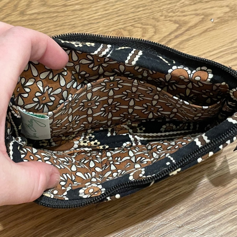 Vera Bradley Zip Wristlet Clutch Black Paisley Brown Floral Pouch Wallet - Picture 4 of 5